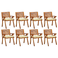 Maison Chic Lot de 8 Chaises de jardin,Fauteuil d'extérieur avec coussins Bois d'acacia solide -MN75035