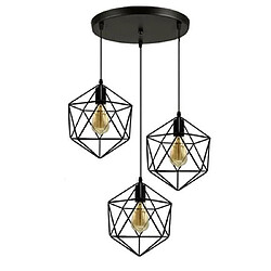 Stoex E27 Lustre Suspension Industriel forme diamant abat-jour 3 luminaire 25cm Noir 