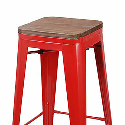 Mes Lot de 4 tabourets de bar 43x43x77 cm en bois et métal rouge - GALTON