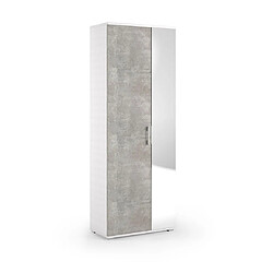 Kiamami Valentina ARMOIRE DE SALLE DE BAINS MULTIFONCTIONNELLE EN BÉTON ET BLANC AVEC MIROIR 