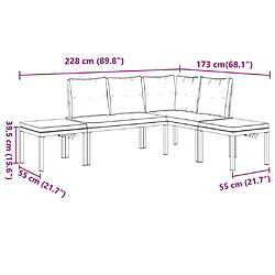 vidaXL Salon de jardin avec coussins 4 pcs noir acier enduit de poudre pas cher