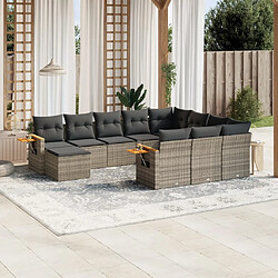 vidaXL Salon de jardin 11 pcs avec coussins gris résine tressée 