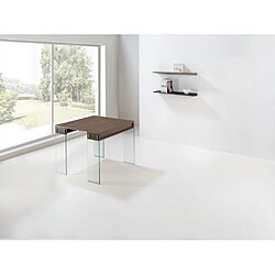 Acheter Inside 75 Table console extensible 45 à 225 cm STEF 8 couverts piétement verre clair plateau noyer