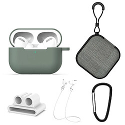 Wewoo Coque Pour AirPods Pro 5 en 1 étui de protection écouteurs silicone + sac d'écouteurs + boucle + crochet + ensemble de cordes anti-perte vert 