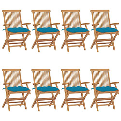 vidaXL Chaises de jardin avec coussins bleu clair lot de 8 Teck massif