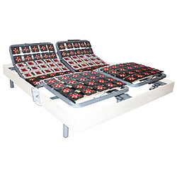 Avis Vente-Unique Lit électrique de relaxation tout plots + matelas accueil latex - 2 x 90 x 200 cm - Blanc - ETHER de DREAMEA