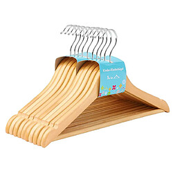 Helloshop26 Lot de 10 cintres en bois massif pour enfant avec barre de suspension antiglisse encoches crochet rotatif 35 x 1 2 x 20 cm couleur boisée 12_0003388