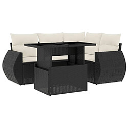 vidaXL Salon de jardin 5 pcs avec coussins noir résine tressée