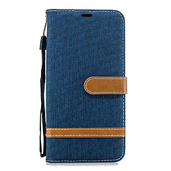 Etui en PU tissu jean bicolore bleu foncé pour votre Samsung Galaxy J6 Plus/J6 Prime