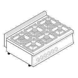 Plaque de Cuisson Top 6 Feux Vifs Gaz 30 kW - L 1050 mm - Gamme 700 - Tecnoinox 