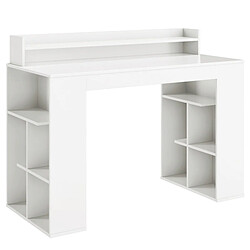 Helloshop26 Bureau informatique avec étagère surélevée et 2 bibliothèques 120 x 54 x 90 cm design classique pour bureau blanc 20_0008010 