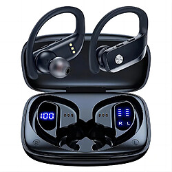 SUGIFT Écouteurs sans fil Casque Bluetooth 48 heures de lecture Écouteurs de sport avec affichage LED Écouteurs avec crochets auriculaires Micro intégré Casque pour entraînement Noir