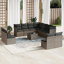 vidaXL Salon de jardin avec coussins 12 pcs gris résine tressée