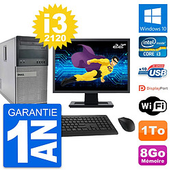 PC Tour Dell 990 Ecran 22" Intel i3-2120 RAM 8Go Disque Dur 1To Windows 10 Wifi · Occasion 