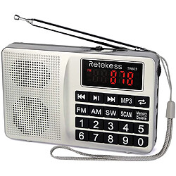 RETEKESS radio portable AM FM à Ondes Courtes avec batterie Lithium-ION rechargeable argent