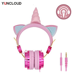 GUPBOO Casque filaire avec micro licorne pour filles enfants casque de musique stéréo PC casque de téléphone cadeau pour