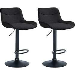 Decoshop26 Lot de 2 tabourets de bar x1 avec coutures décoratives en tissu noir pied en trompette métal noir 10_0004461 