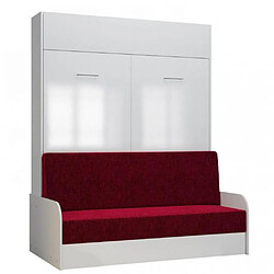 Inside 75 Armoire lit escamotable DYNAMO SOFA accoudoirs façade blanc brillant canapé rouge 160*200 cm 