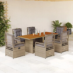 vidaXL Ensemble à manger de jardin et coussins 7 pcs beige poly rotin