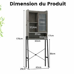 Acheter Helloshop26 Meuble wc au-dessus de toilettes avec porte vitrée coulissante meuble de rangement industriel cadre en métal étagères réglables gris 20_0003386