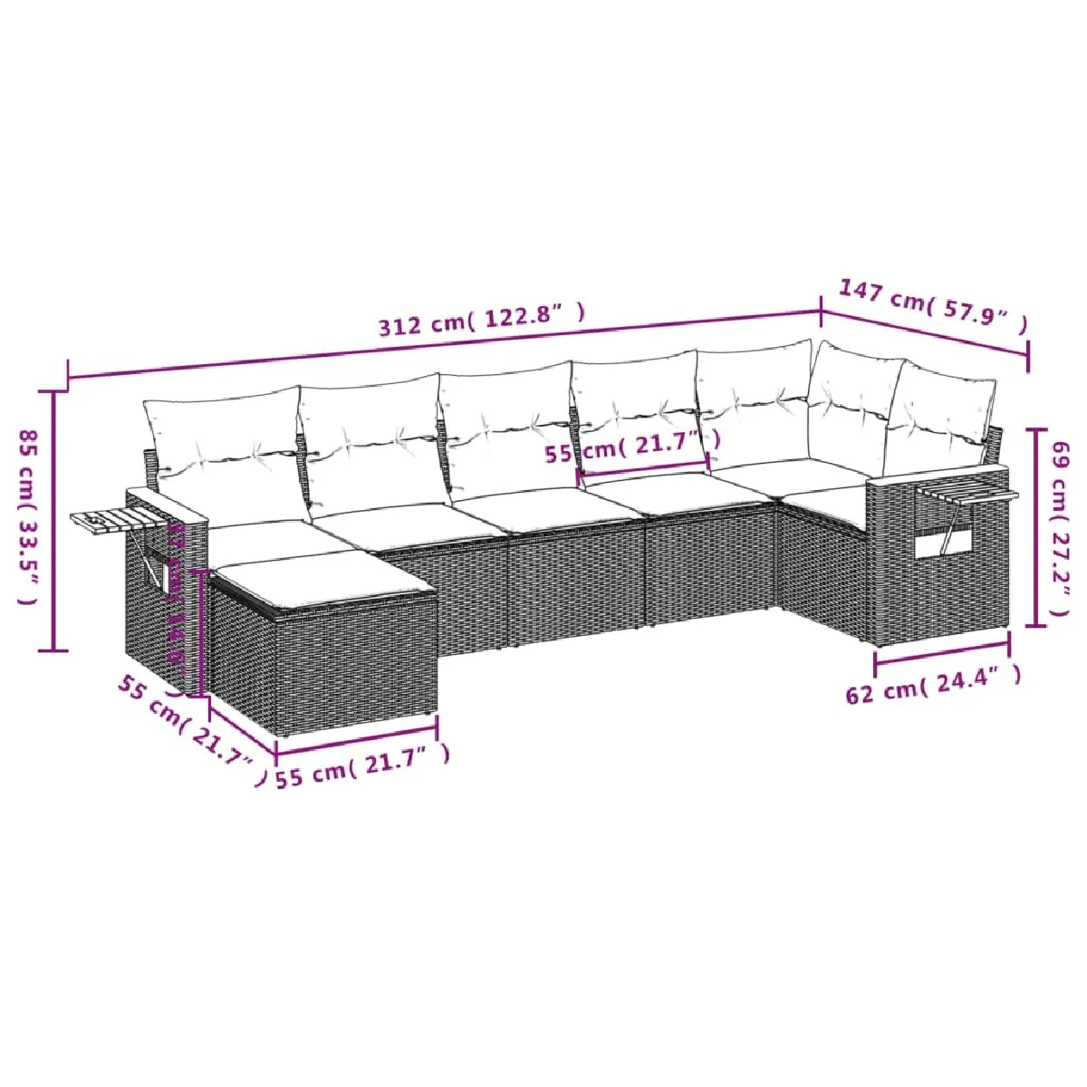 Avis Maison Chic Ensemble Tables et chaises d'extérieur 7pcs avec coussins,Salon de jardin noir résine tressée -GKD712006