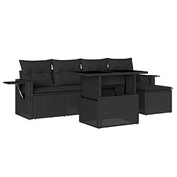 vidaXL Salon de jardin 6 pcs avec coussins noir résine tressée