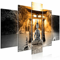 Paris Prix Tableau 5 Panneaux Buddha Smile Wide Orange 100 x 200 cm