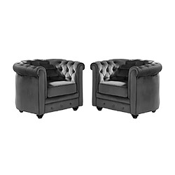 Vente-Unique Lot de 2 Fauteuils CHESTERFIELD - Velours anthracite