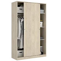 Pegane Armoire à portes coulissantes coloris naturel - Longueur 120 x Profondeur 50 x Hauteur 204 cm