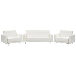 Beliani Ensemble canapé et fauteuils en cuir PU blanc 5 places ABERDEEN