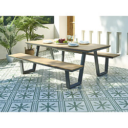 Vente-Unique Salle à manger de jardin en aluminium et polywood : table L.200 cm + 2 bancs - Anthracite et naturel clair - VLASTI de MYLIA