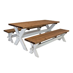 AXI | Celine Table de Pique Nique en Bois et 2 Bancs en Bois 177x75 cm | Couleur Marron/BLANC, Bois d'Epicéa | Table Picnic pour 6 Personnes 