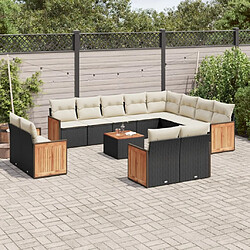 Maison Chic Salon de jardin avec coussins 13 pcs | Ensemble de Table et chaises | Mobilier d'Extérieur noir résine tressée -GKD18255