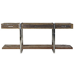 Pegane Console / Table console en bois recyclé coloris marron foncé et acier - Longueur 180 x Profondeur 44 x Hauteur 75 cm