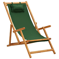 vidaXL Chaise pliable de plage bois d'eucalyptus solide et tissu vert