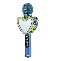 Universal Heart shape wireless bluetooth karaoke microphone,4 in 1 with led lights for ktv(Blue)