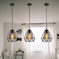 Acheter Stoex Lot de 2 Lustre suspension cage design diamnt en métal fer 20cm, luminaire abat jours retro industriel E27 Edison , Noir