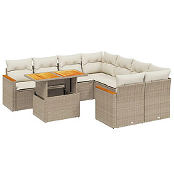 vidaXL Salon de jardin avec coussins 9 pcs beige résine tressée