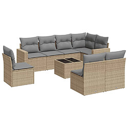 vidaXL Salon de jardin avec coussins 9 pcs beige résine tressée