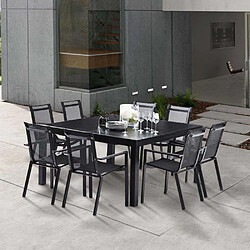 Wilsa Garden Salon de jardin en aluminium et verre Black star Table et 8 fauteuils.