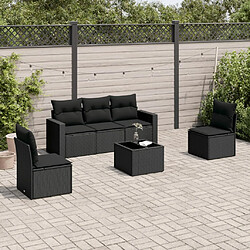 vidaXL Salon de jardin 6 pcs avec coussins noir résine tressée 