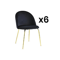 Vente-Unique Lot de 6 chaises - Velours et acier inoxydable doré - Noir - MELBOURNE