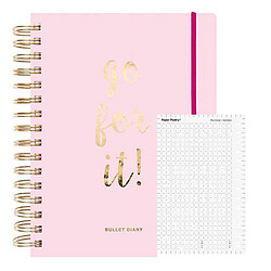 Rico Agenda Bullet journal rose à spirales 96 feuilles + Pochoir flèches et formes 