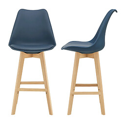 Helloshop26 Lot de 2 tabourets de bar siège avec dossier et repose-pied rembourré synthétique hêtre 105 cm bleu 03_0002778 