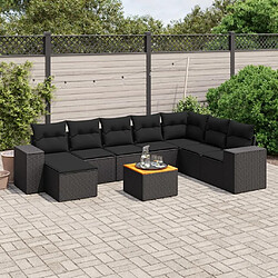 Maison Chic Ensemble Tables et chaises d'extérieur 9 pcs avec coussins,Salon de jardin noir résine tressée -GKD370625