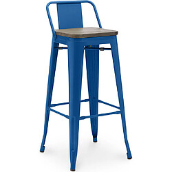 ICONIK INTERIOR Tabouret de Bar - Design Industriel - Bois et Acier - 76cm - Stylix Bleu foncé 