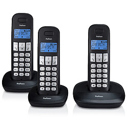 Profoon Téléphone sans fil, 3 combinés PDX-1130 Noir