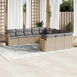 vidaXL Salon de jardin 11 pcs avec coussins beige résine tressée