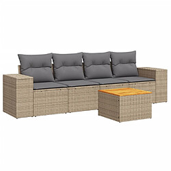 vidaXL Salon de jardin avec coussins 5 pcs beige résine tressée