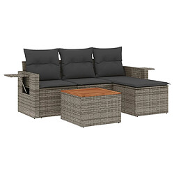 vidaXL Salon de jardin 5 pcs avec coussins gris résine tressée